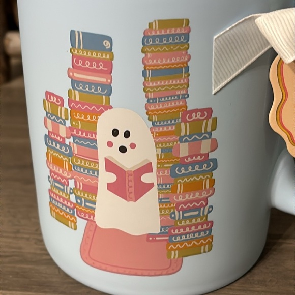 Spooky Readers Book Club Ghost Reading a Book Soft Touch Blue Pink Coffee Mug - Picture 9 of 11